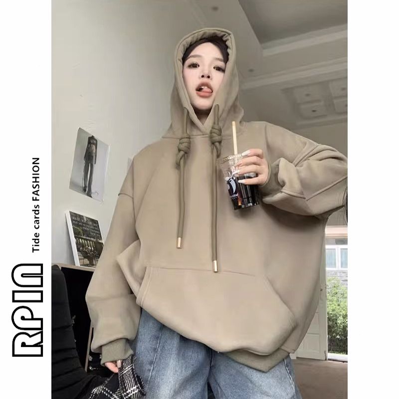 RPIN large size 300 pounds sweatshirt women's autumn and winter new American retro hooded plus velvet thickened loose coat top