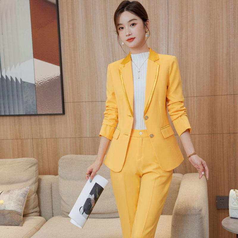 黃色西裝外套女氣質時尚總裁商務職場西服套裝主持人高級感工作服