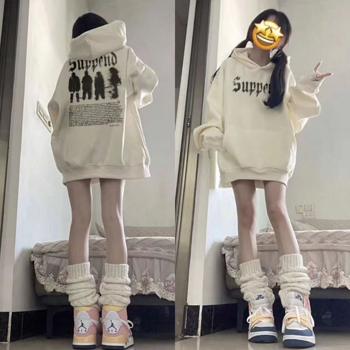 新款美式復古衛衣黑色連帽衛衣男女ins秋冬加絨潮牌oversize情侶
