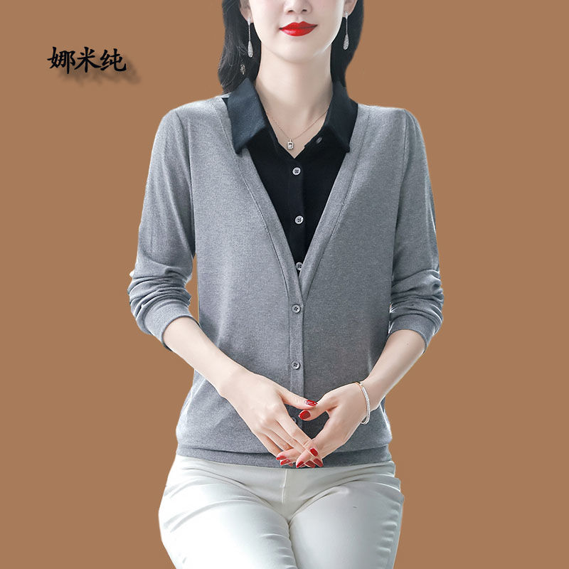 假兩件襯衫女秋冬款2023媽媽裝襯衫領打底衫時尚上衣休閒大碼小衫