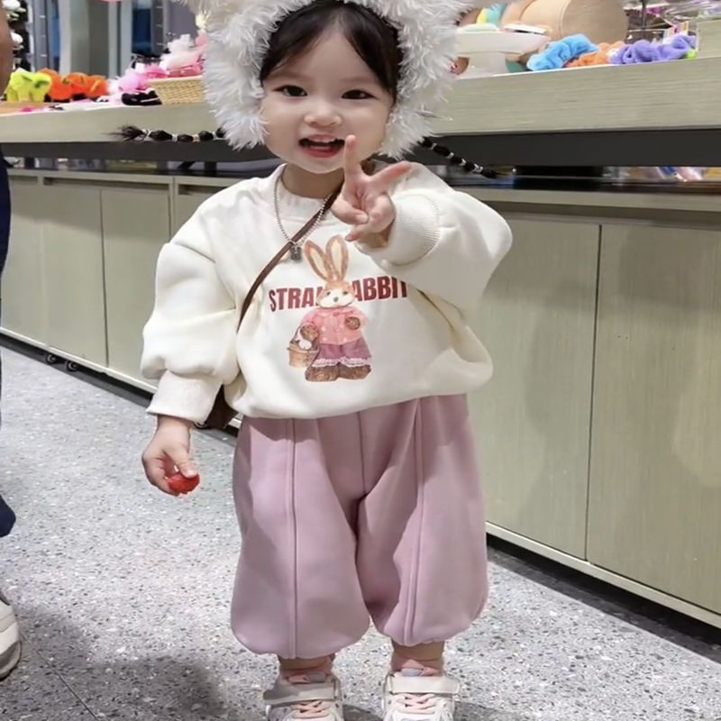女童套装秋冬装加绒加厚童装洋气宝宝衣服冬季女孩韩系卫衣两件套