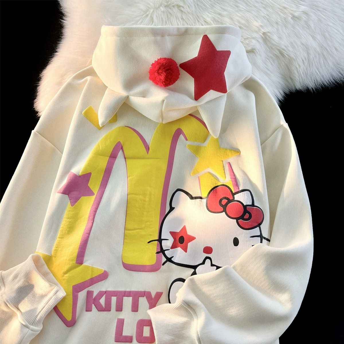 美式甜酷kitty貓耳朵開衫連帽衛衣男女秋冬季慵懶風休閒情侶外套