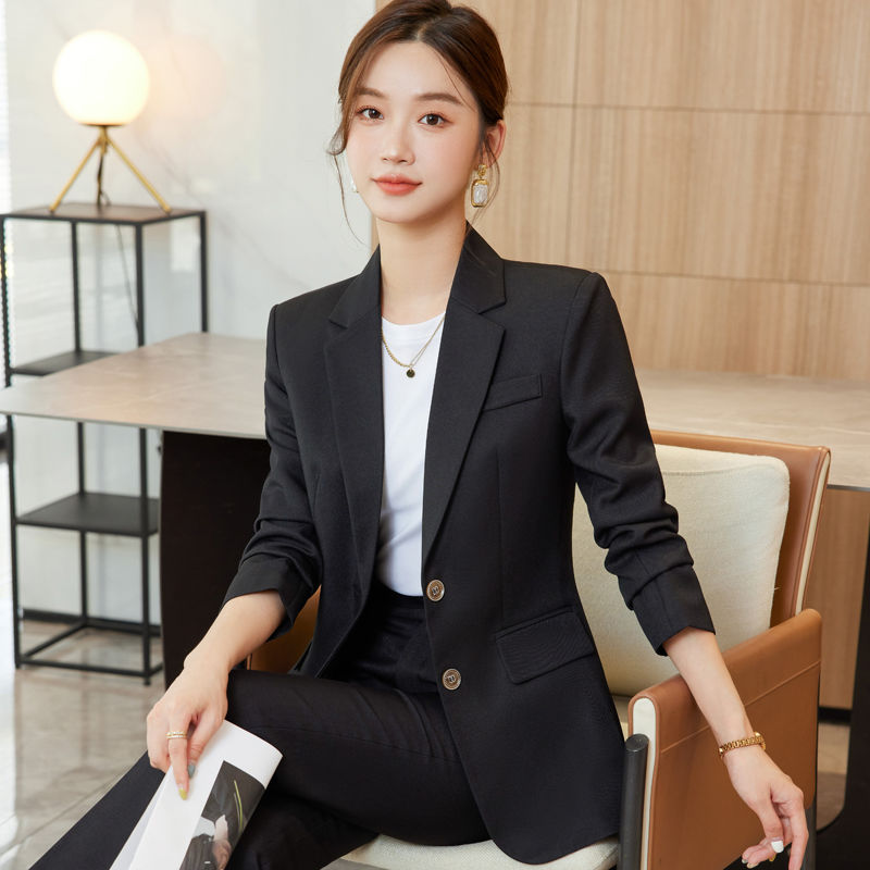 黑色西裝套裝女秋冬外套職業正裝高品質西服修身面試工作服兩件套