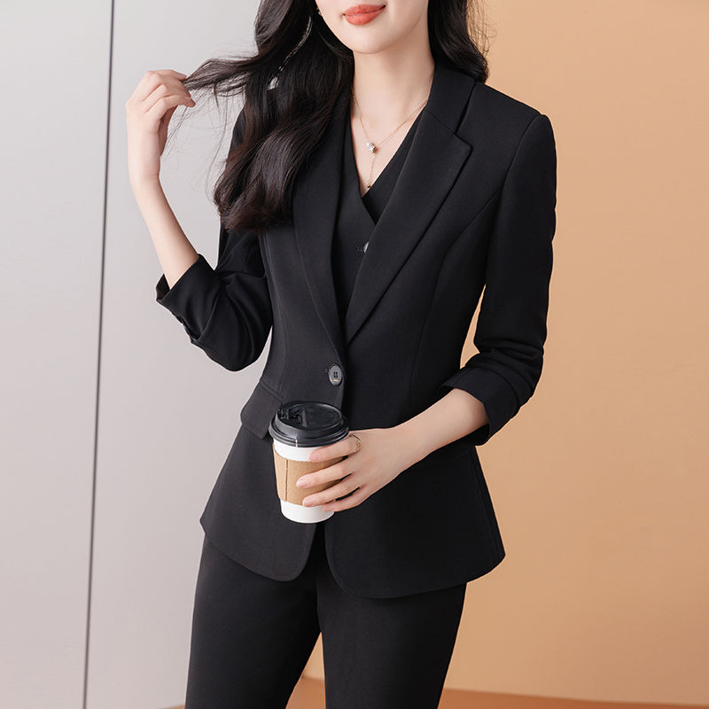Khaki suit women's autumn and winter high-end temperament goddess style work clothes formal professional wear suit jacket