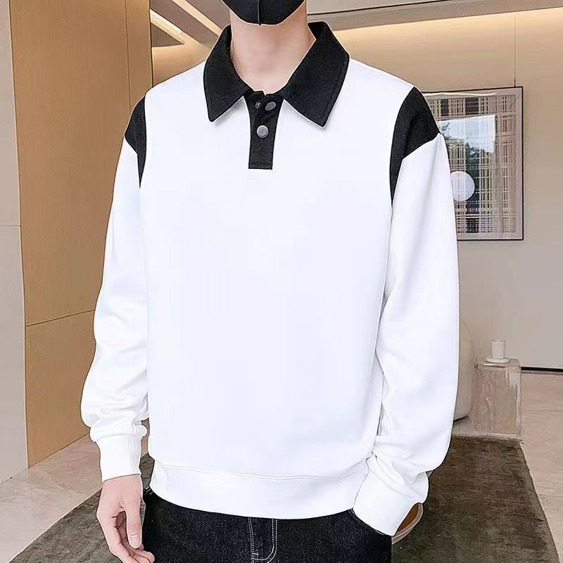 高檔男士衛衣春秋季帥氣百搭翻領長袖t恤寬鬆休閒潮牌打底polo衫