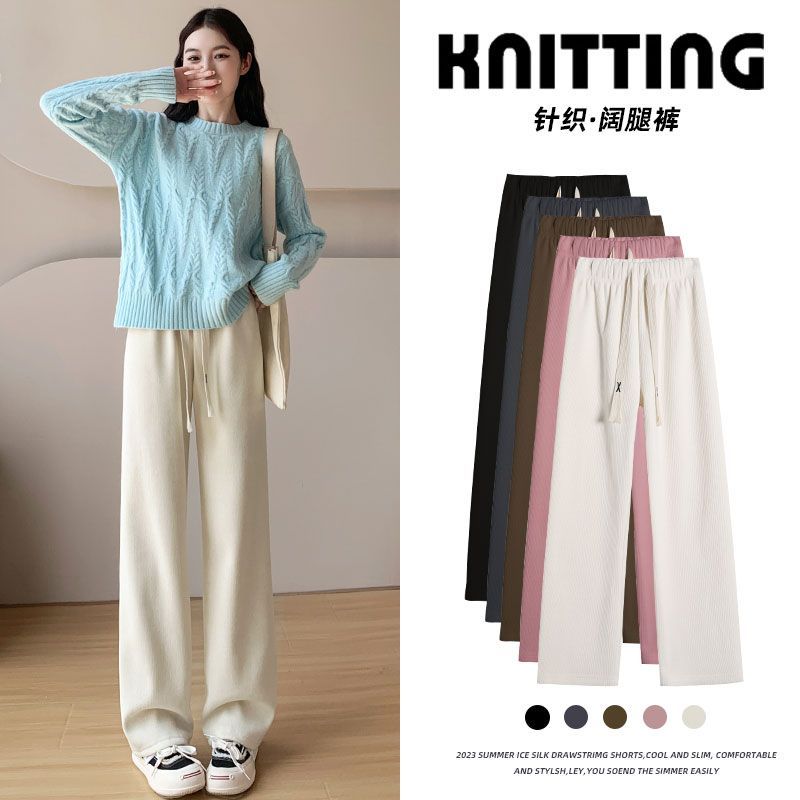 Gray sherpa wide-leg pants for women in autumn and winter, thickened cotton pants, straight casual chenille, winter fleece pants for outer wear