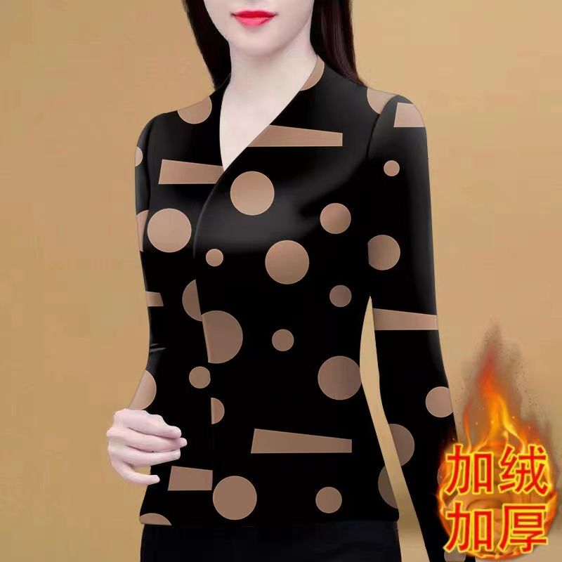 2023新款一體雙面德絨V領打底衫女長袖修身時尚百搭保暖上衣潮