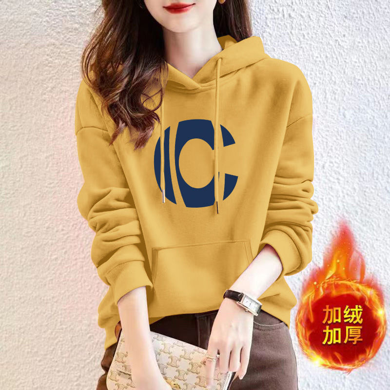 Women's new hooded sweatshirt with cotton Korean style loose autumn and winter large size casual versatile plus velvet bottoming shirt top jacket