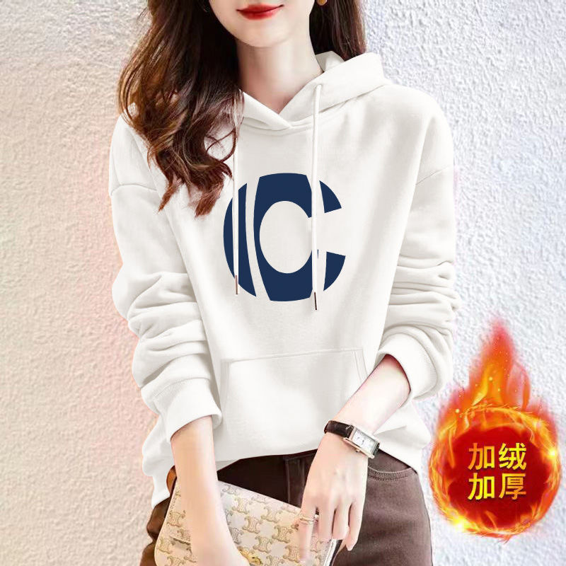 Women's new hooded sweatshirt with cotton Korean style loose autumn and winter large size casual versatile plus velvet bottoming shirt top jacket