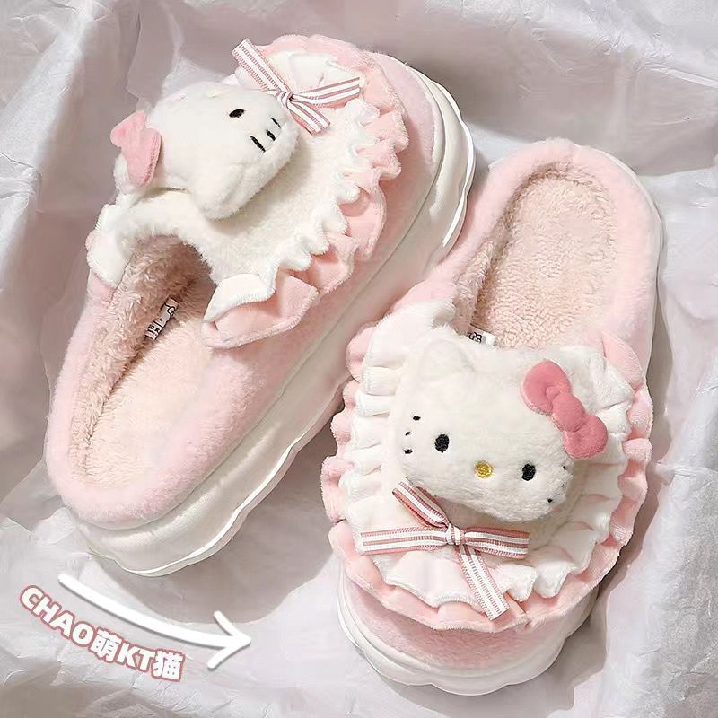 KT cat cotton slippers for women winter 2023 new indoor home warm anti-slip cute plush cotton shoes for women