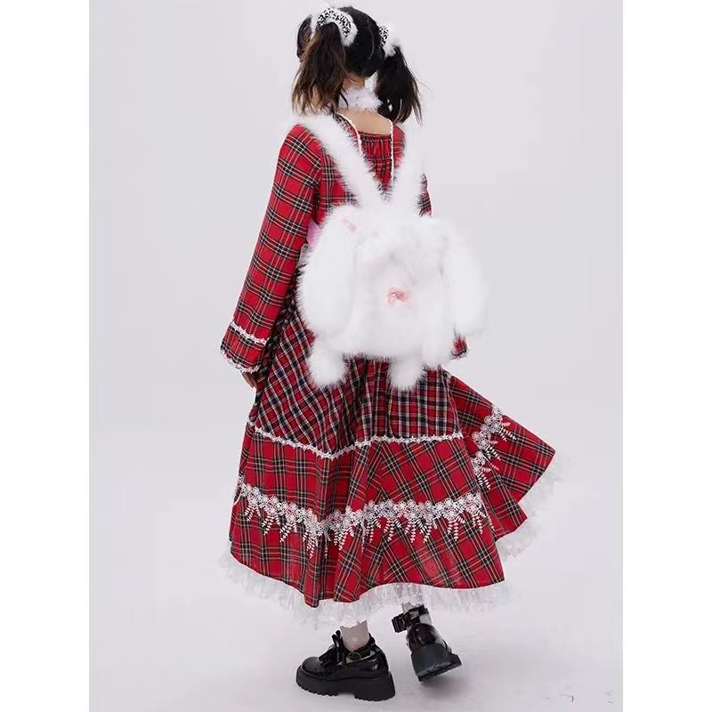 原创日系可爱甜美少女白色双肩包童趣毛绒绒兔子包包小众设计