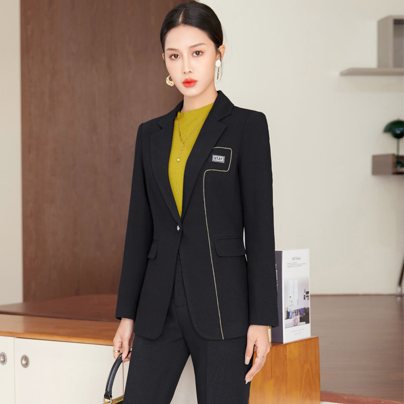黑色西装套装女秋冬新款高级感气质职业装休闲小个子西服外套