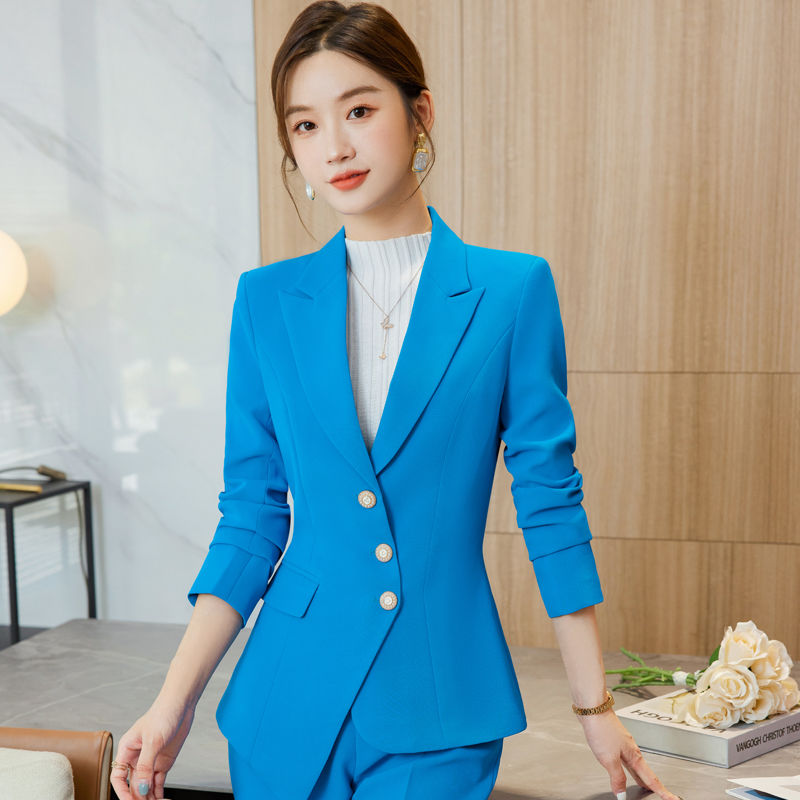 藍色西裝外套女秋冬季修身通勤經理正裝工作服氣質售樓部職業套裝
