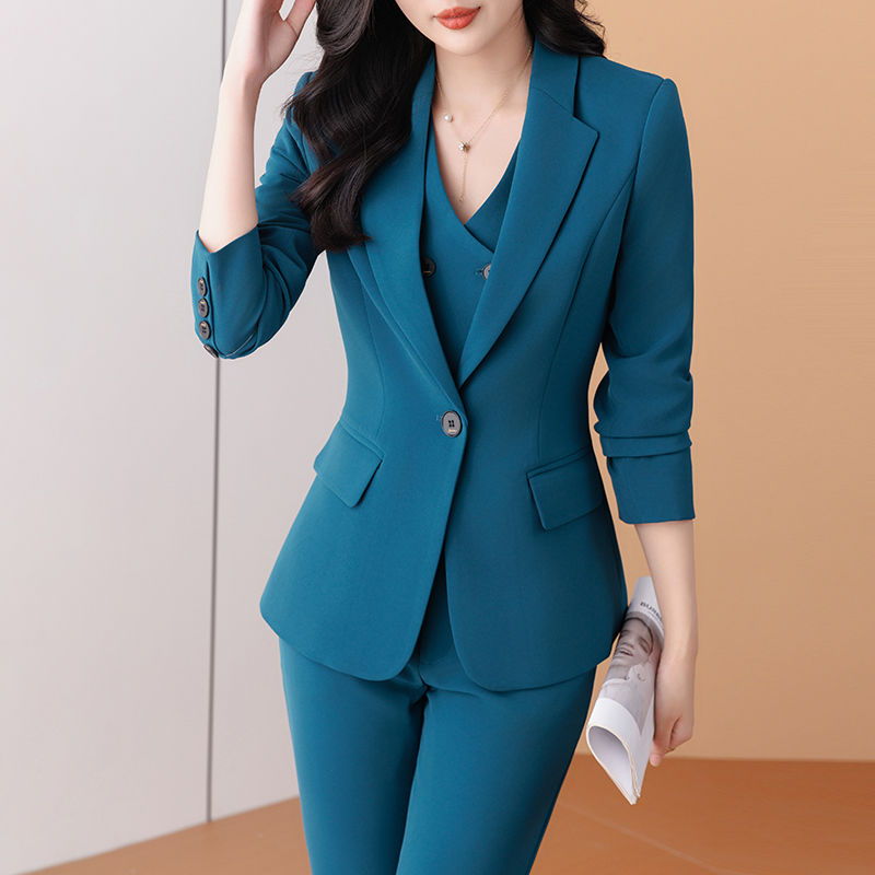 Khaki suit women's autumn and winter high-end temperament goddess style work clothes formal professional wear suit jacket