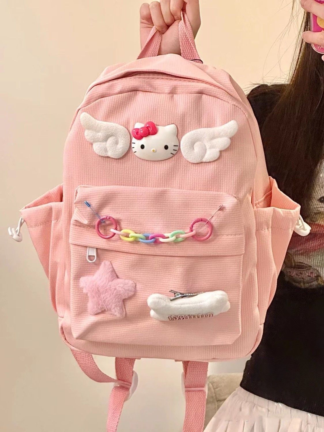 原創kitty翅膀/小狗星星小背包甜辣妹奶黃粉色雙肩奶黃小狗星星包