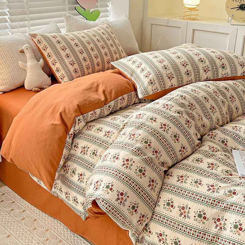 Category A 4 super soft bedding jacquard quilt cover four-piece set student dormitory bed sheet three-piece set Xiaozhu cotton double-layer yarn