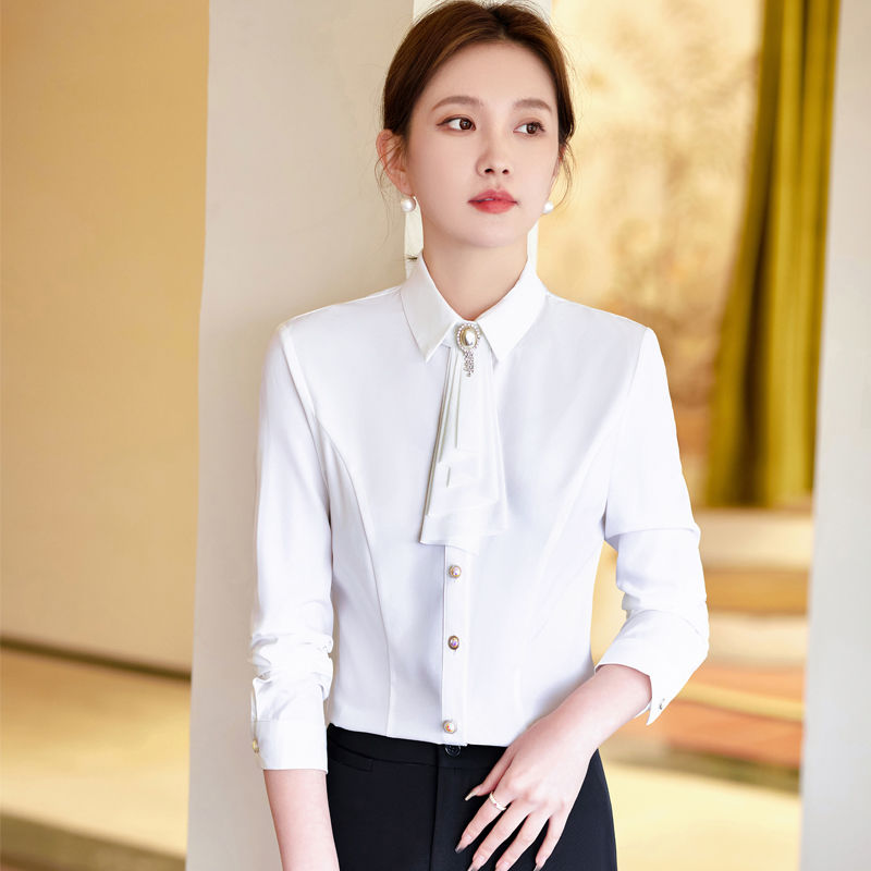 白色衬衫女春秋新款职业套装高端气质衬衣酒店前台工装工作服上衣