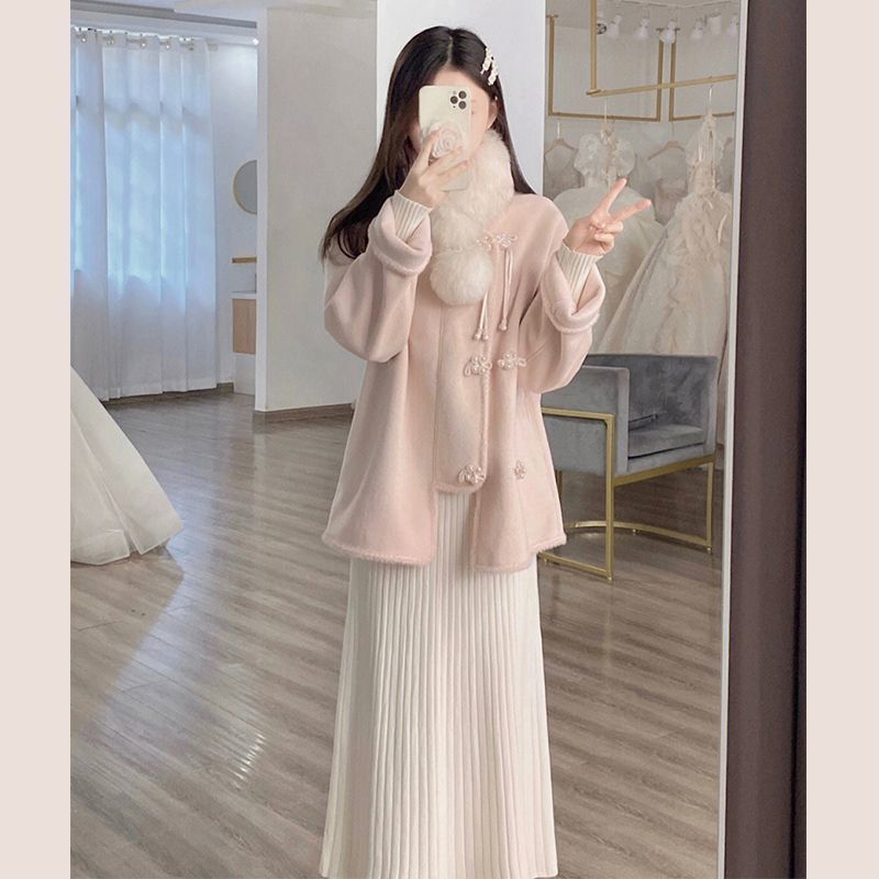 踏雪尋梅 新中式立領雙面呢大衣女高級感短款洋氣毛呢外套新款冬