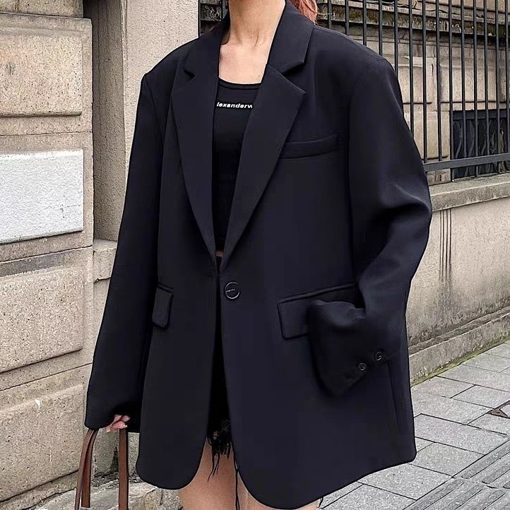 黑色小西裝外套女春秋新款中長款高級時尚氣質休閒小個子西服上衣