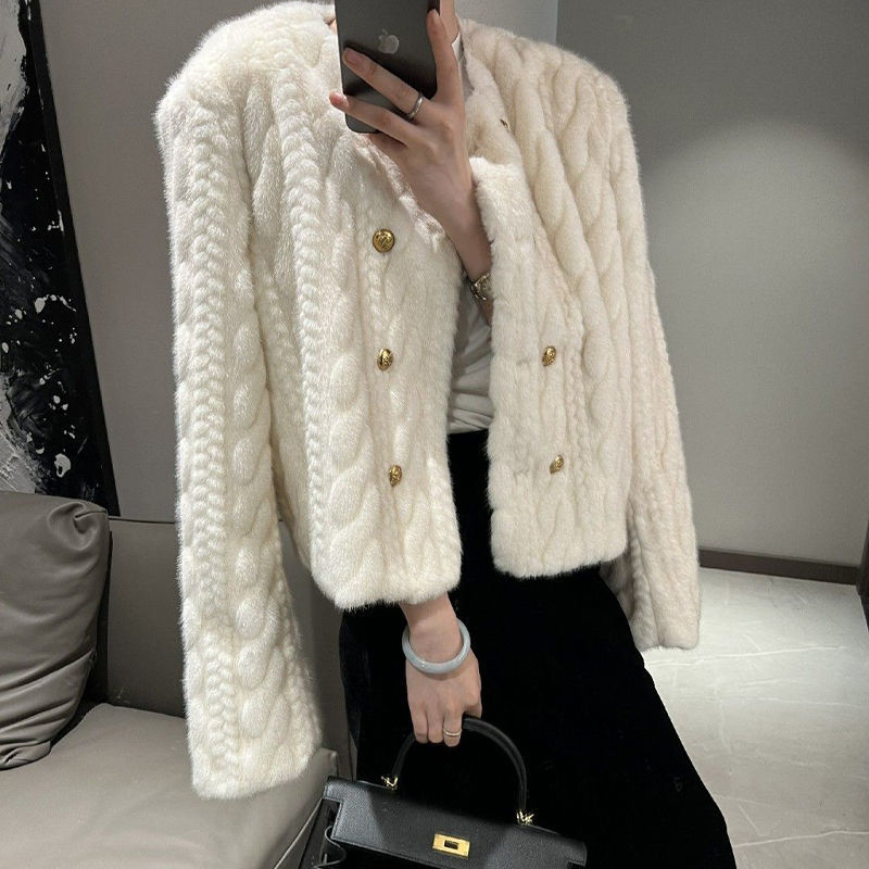 2023 new winter thickened imitation mink velvet temperament small fragrant fur coat women's short style loose and slim