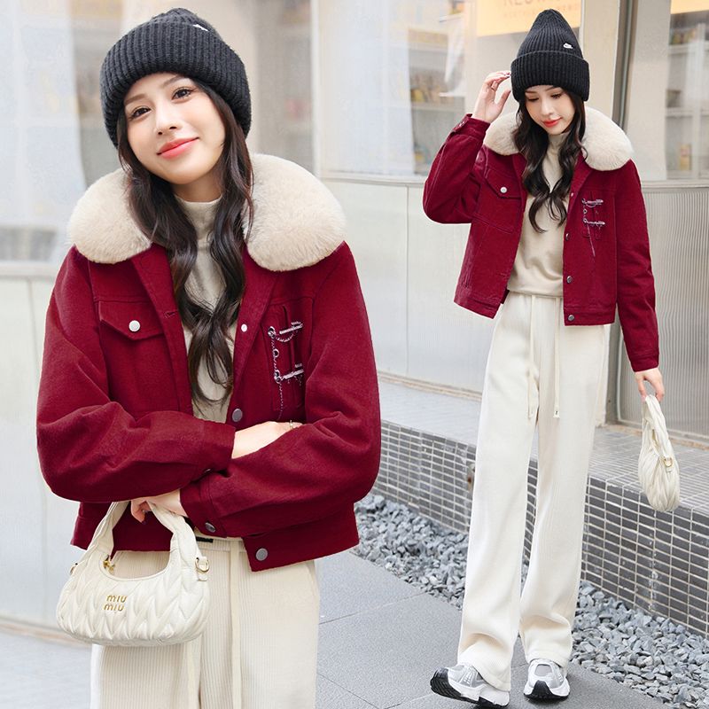 加絨加厚派克服女冬款2023新款洋氣質減齡毛領棉衣保暖棉服外套