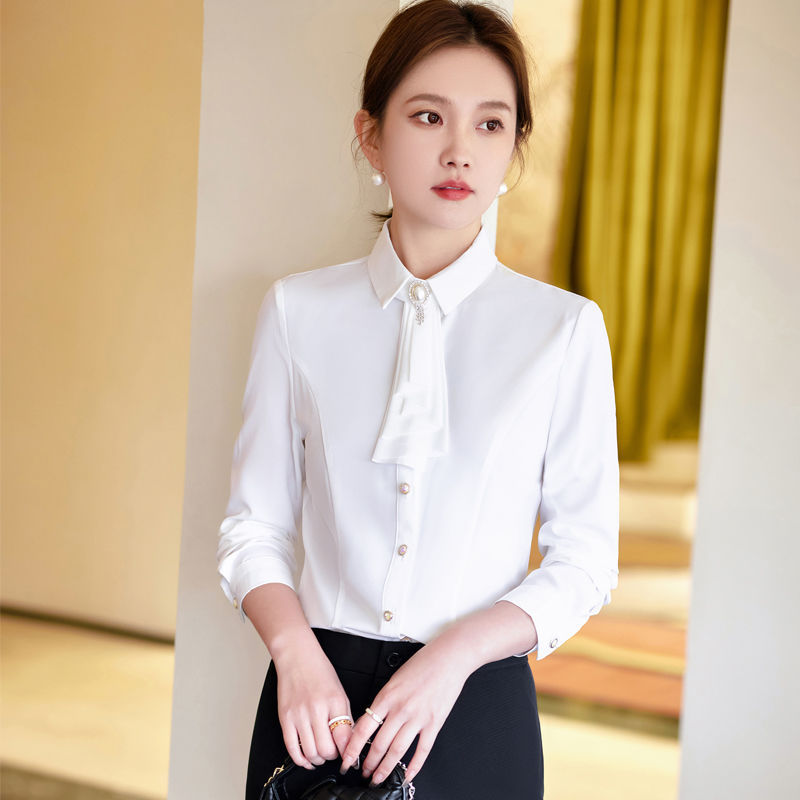 白色衬衫女春秋新款职业套装高端气质衬衣酒店前台工装工作服上衣
