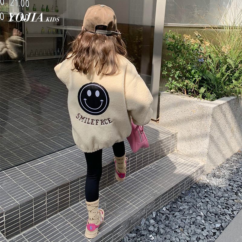女童毛毛衣外套秋冬童裝2023新款加絨加厚兒童羊羔毛洋氣寶寶冬裝