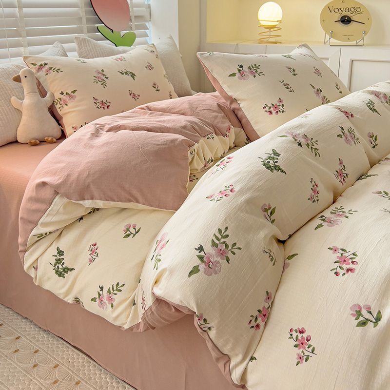 Class A super soft naked sleeping bedding four-piece set double quilt cover sheet Xiaozhu cotton layer three-piece student dormitory set