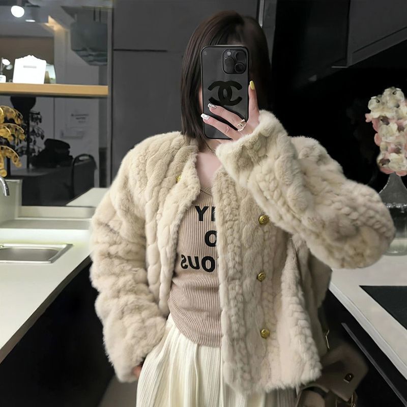 2023 new winter thickened imitation mink velvet temperament small fragrant fur coat women's short style loose and slim