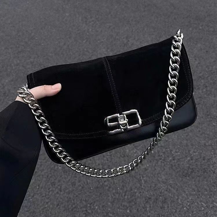Retro Suede Chain Small Square Bag 2024 Autumn New Underarm Bag High-end Single Shoulder Underarm Bag