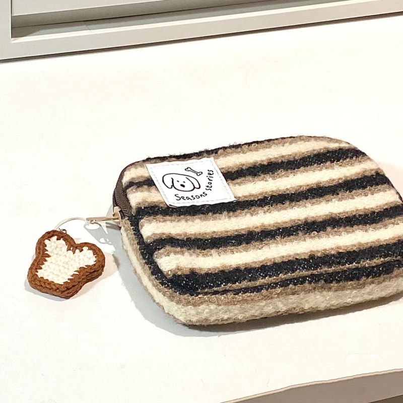 New Striped Coin Purse Cute Puppy Headphone Storage Bag Versatile Large Capacity Lipstick Bag Portable Miscellaneous Bag