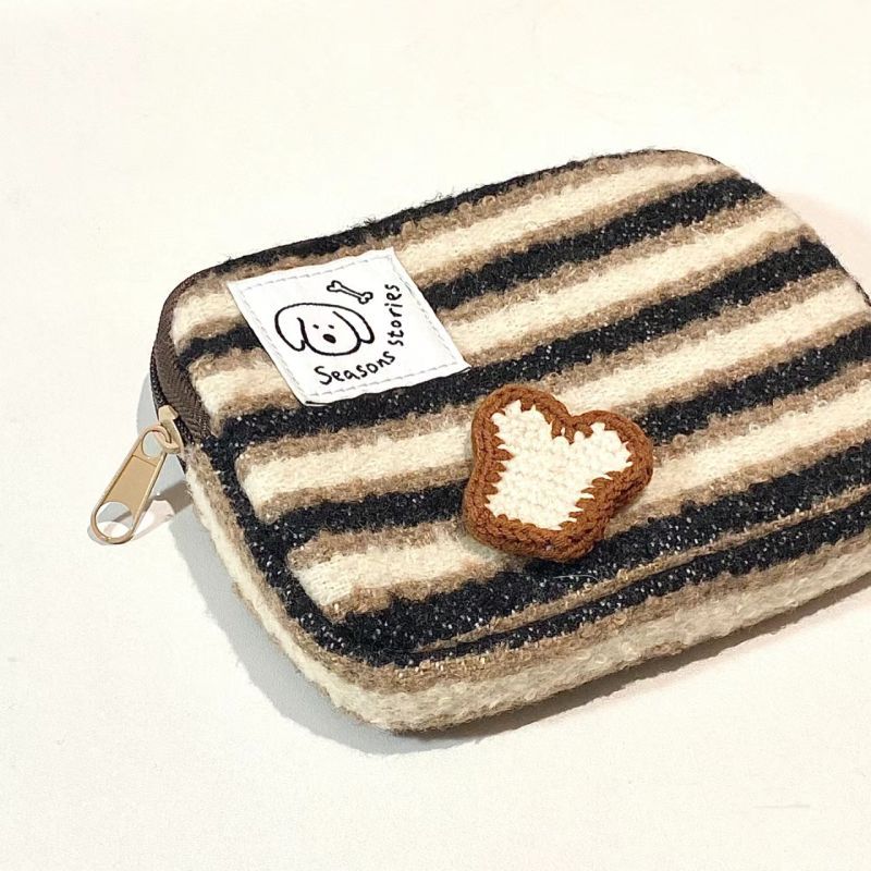 New Striped Coin Purse Cute Puppy Headphone Storage Bag Versatile Large Capacity Lipstick Bag Portable Miscellaneous Bag