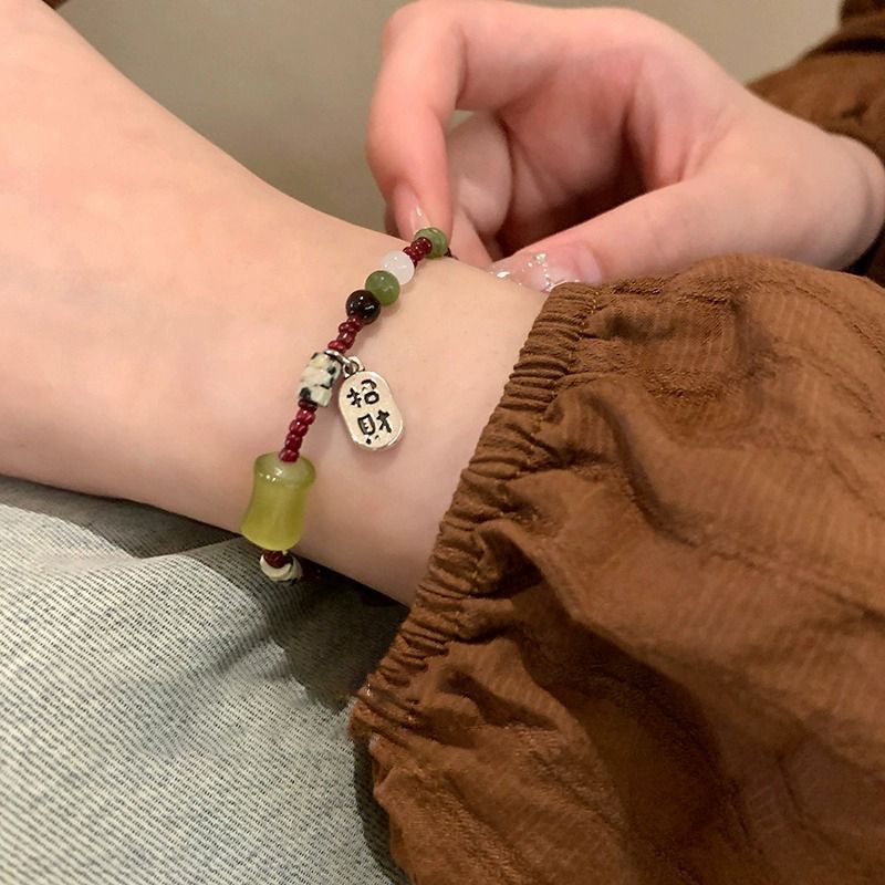 招財納福天然石串珠手鍊女輕奢小眾精緻手串新中式復古設計感手飾