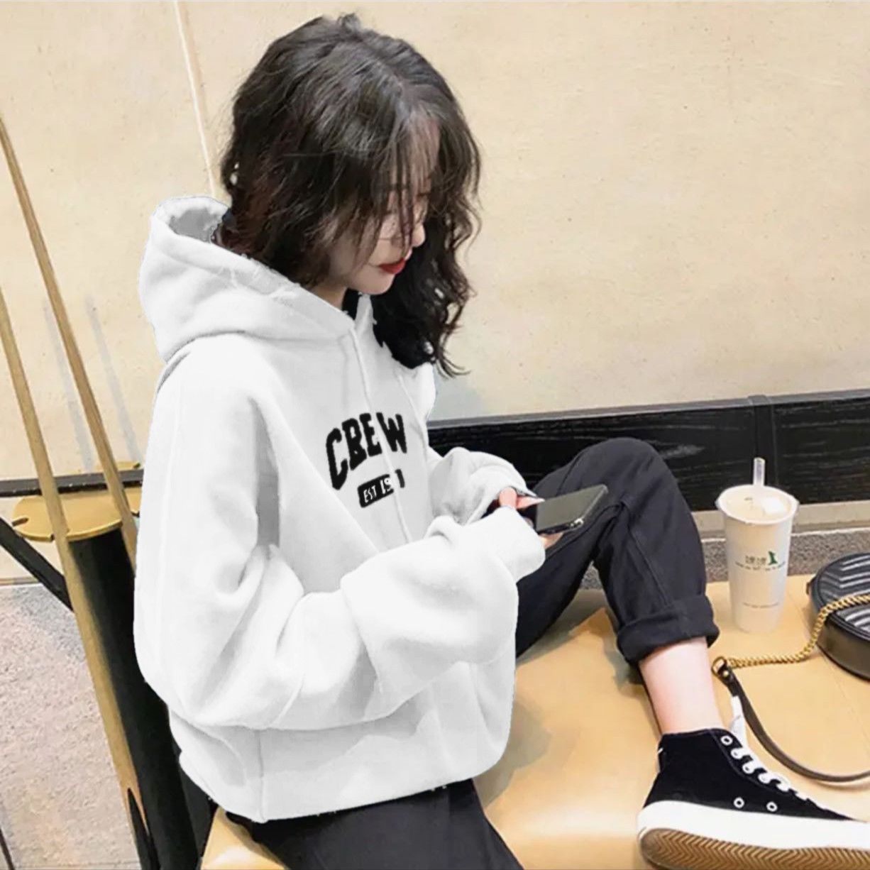 AIOUWEI American hooded sweatshirt women's pullover autumn and winter versatile casual loose ins trendy brand top for men and women