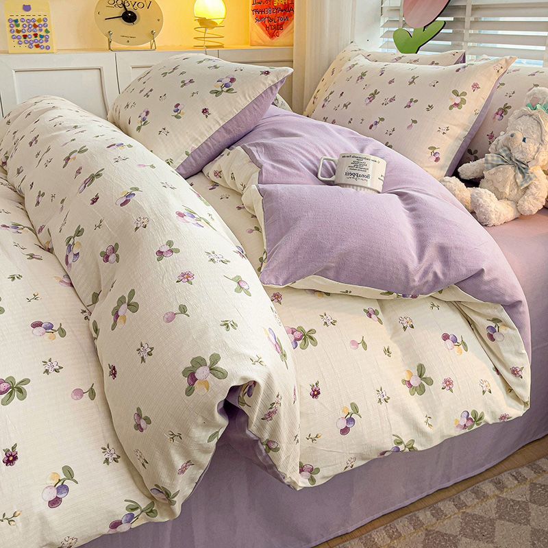 Class A super soft naked sleeping bedding four-piece set double quilt cover sheet Xiaozhu cotton layer three-piece student dormitory set
