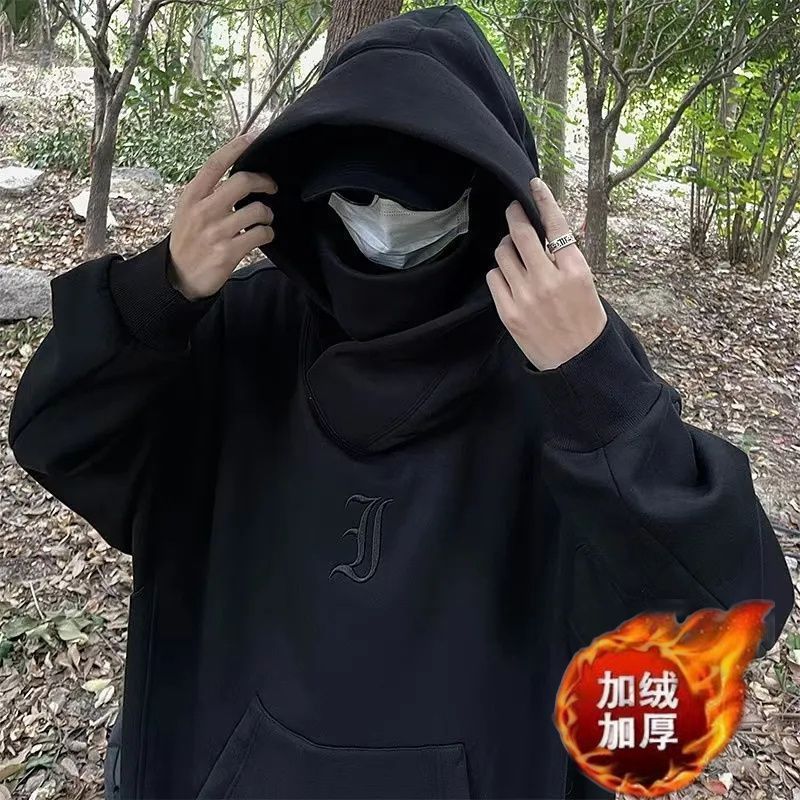 秋冬季堆堆領連帽衛衣男女美式oversize小眾高街高領衛衣情侶外套