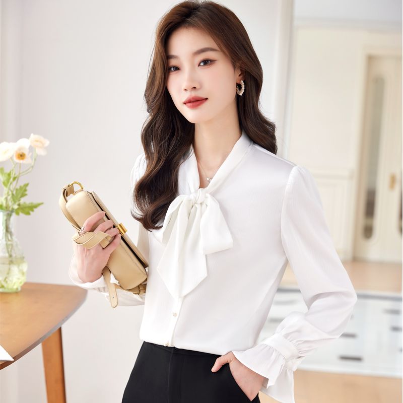 Bow Tie Shirt Women's Chic and Beautiful Shirt 2023 New Autumn Design Niche Chiffon Long Sleeve Shirt