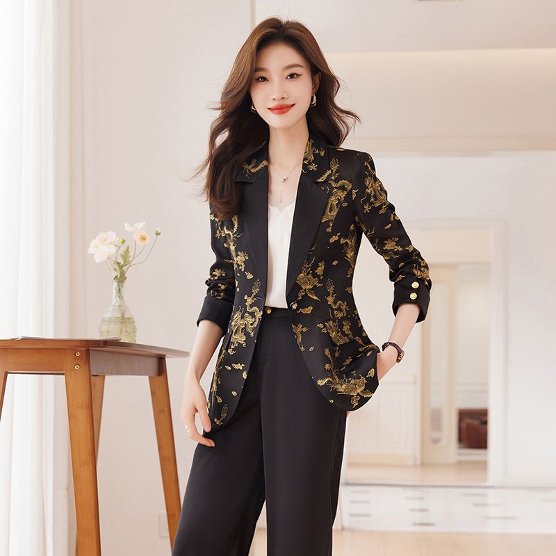 印花西裝外套女2023新款秋冬職業裝時尚氣質高級感西服套裝工作服