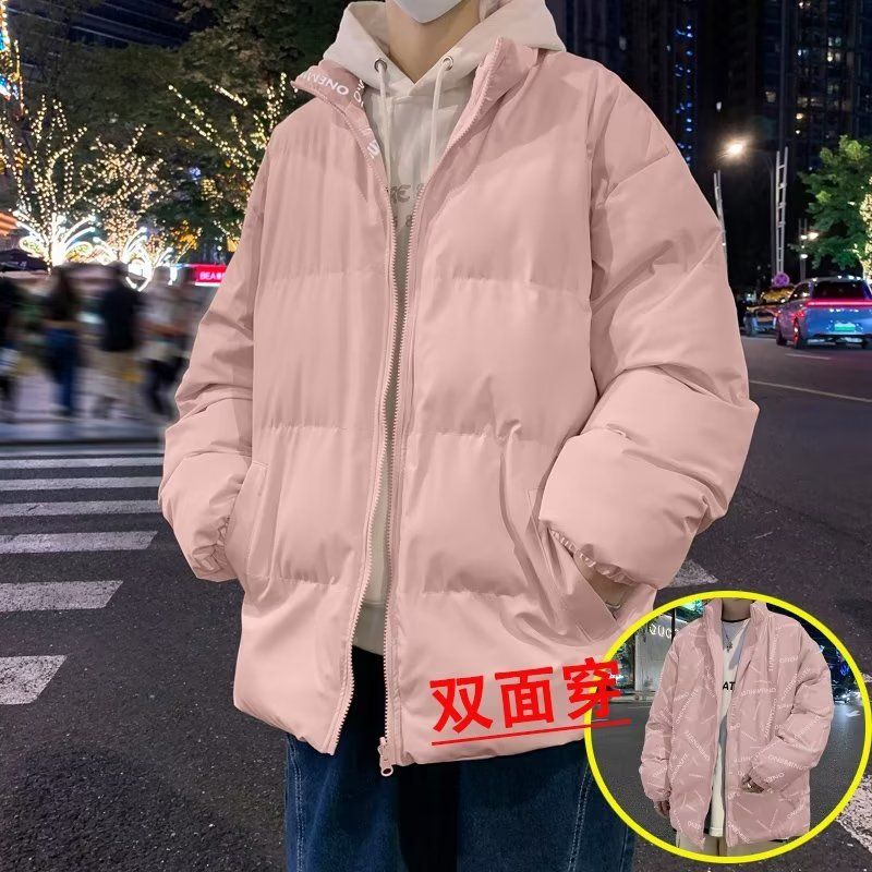 两面穿袄子棉服男满印字母宽松时尚chic韩版情侣棉衣冬季保暖外套