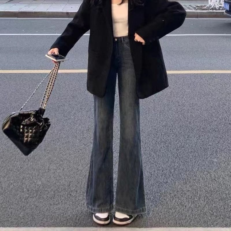 今年流行微喇叭褲秋季小個子顯瘦高腰牛仔馬蹄褲子女新款2023爆款