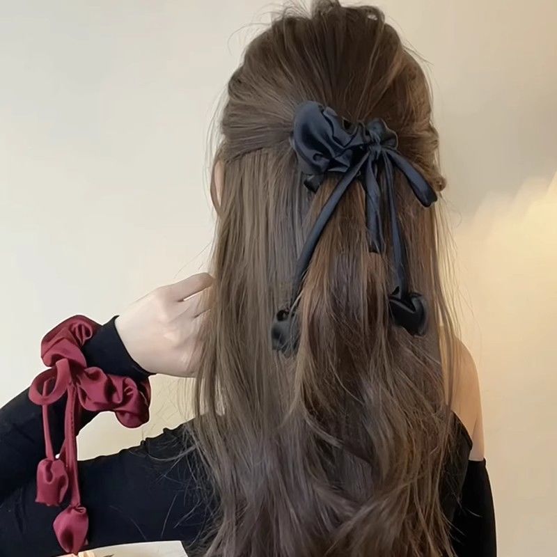 法式鬱金香大腸飄帶發圈女小眾優雅氣質頭繩高彈力不傷溫柔發繩
