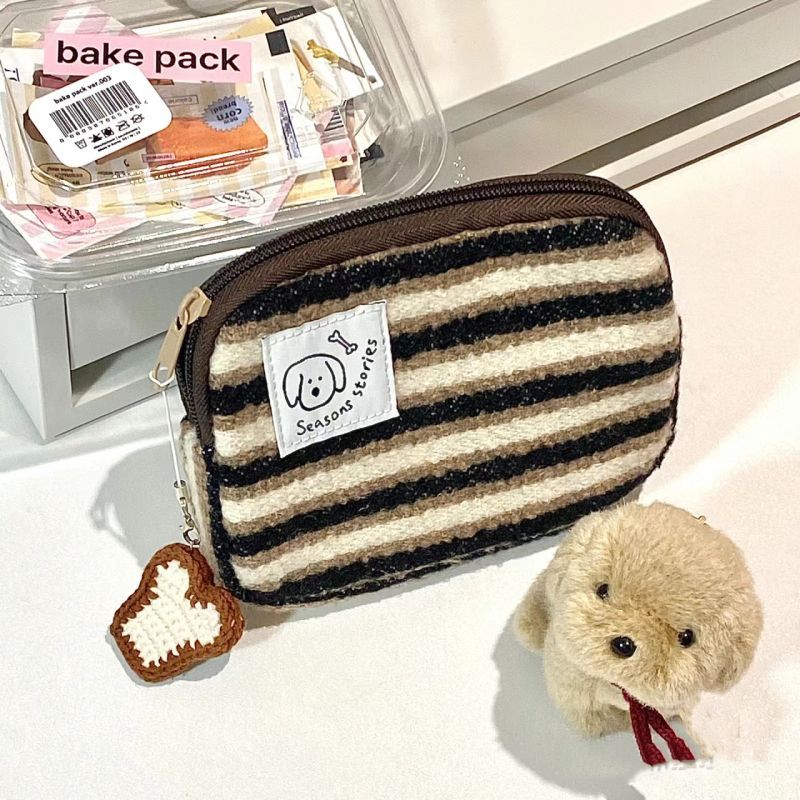 New Striped Coin Purse Cute Puppy Headphone Storage Bag Versatile Large Capacity Lipstick Bag Portable Miscellaneous Bag