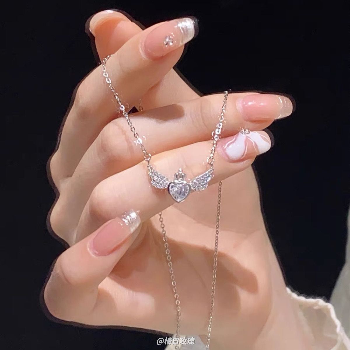天使之翼皇冠愛心翅膀項鍊時尚輕奢ins小眾設計高級鎖骨鏈送女友