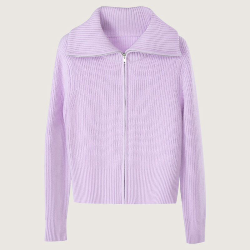 画朴法式紫色保暖拉链针织衫女装秋冬季新款软糯加厚高领毛衣