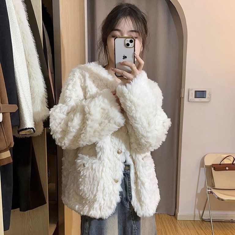 Xiaoxiangfeng Lamb Wool Jacket 2023 Autumn and Winter New Style Small Loose Thickened White Fur Top Cotton Clothes