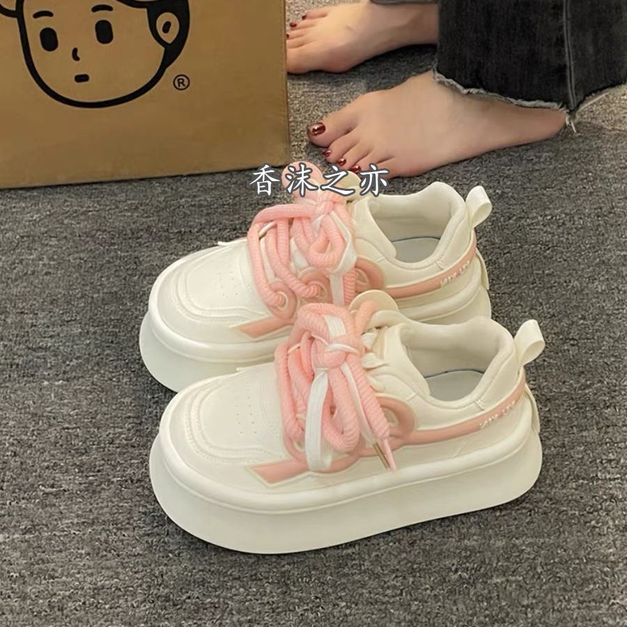 港風chic鞋子女2023新款爆款奶fufu女生小白鞋百搭配裙子運動鞋潮