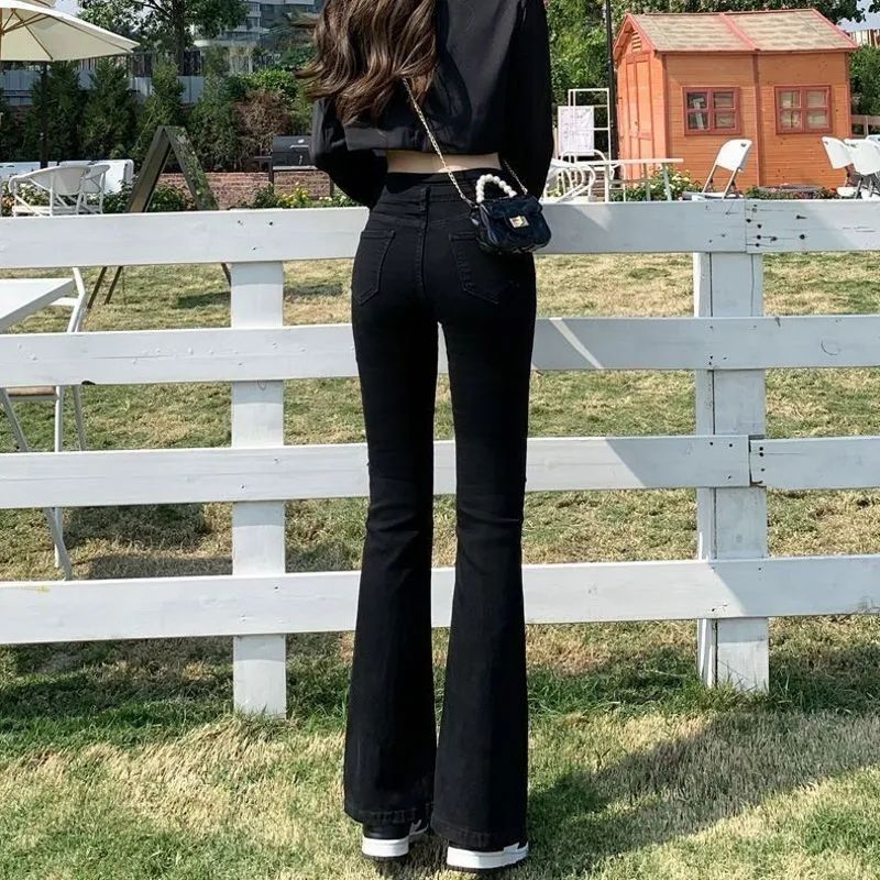 微喇牛仔褲女2023秋冬新款高腰修身寬鬆小個子顯瘦彈力拖地褲子潮