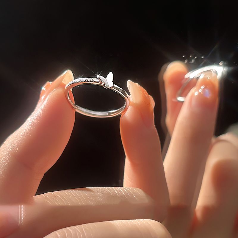 [Engraving] s925 silver butterfly ring female niche versatile index finger ring 2023 new birthday gift for girlfriend