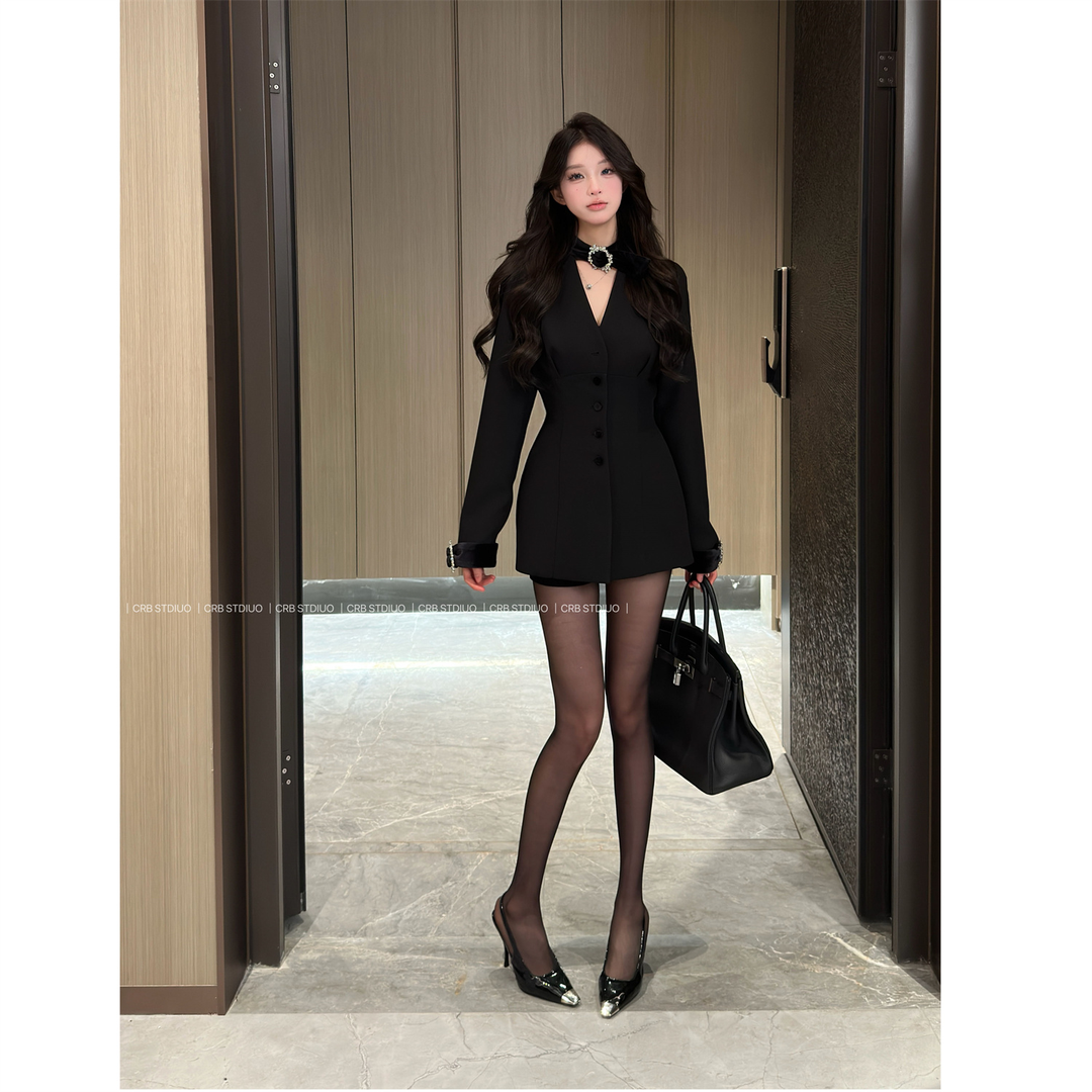 High-end royal lady style stand-up collar suit jacket for women, velvet stitching, diamond button collar, raglan sleeves, slim small western suit