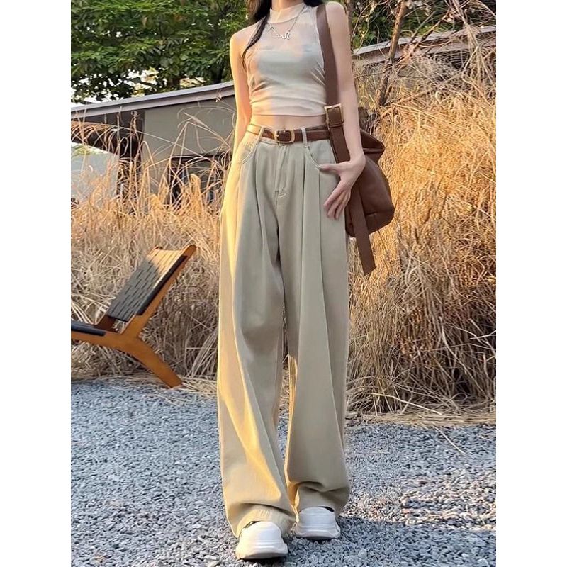 Wide-leg jeans women's high-waisted 2023 autumn and winter new slimming and taller loose retro straight-leg drape floor-length pants